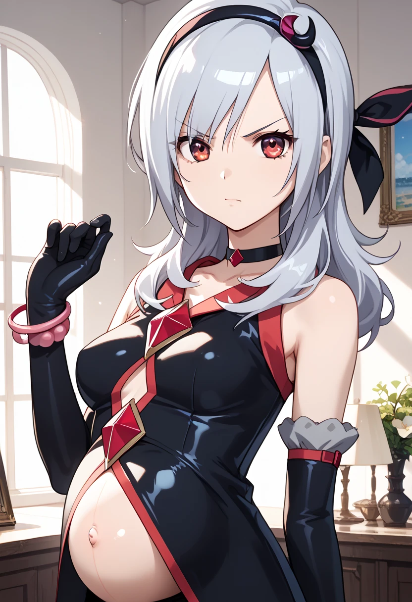 realistic, 1girl, white hair, red eyes, glowing eyes, closed lips, blush, night, flowers, sun, sunlight, chinese cheongsam, medium length hair, real, red, background color light, day environment, bright color background, cute, big breasts, black cheongsam, sinister pose, correct limbs, long legs, over-the-knee socks, (super extreme details), high resolution, solo, (milf), open chest, a woman with very large breasts, black silk, big breasts, extra large breasts, Sexy posture, showing delicate slender body and graceful curves, correct limbs
