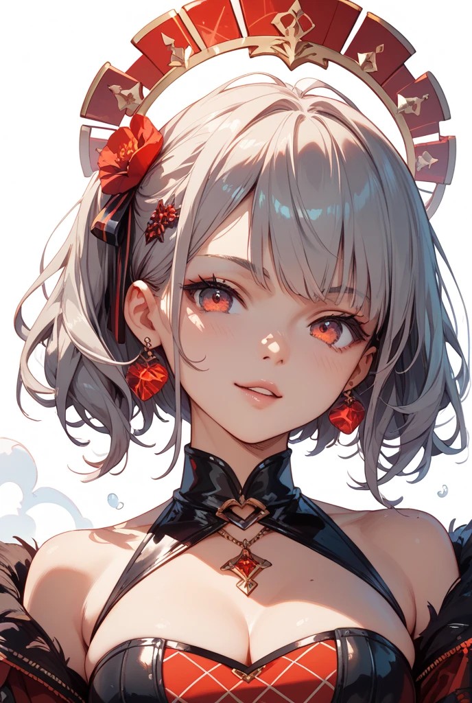 beautiful woman, <lora:Chloe Lolita:.7> sakamata chloe, grey hair, black hair, heart on chest, breasts, <lora:xsarchitectural-14Openingenvironment:1>