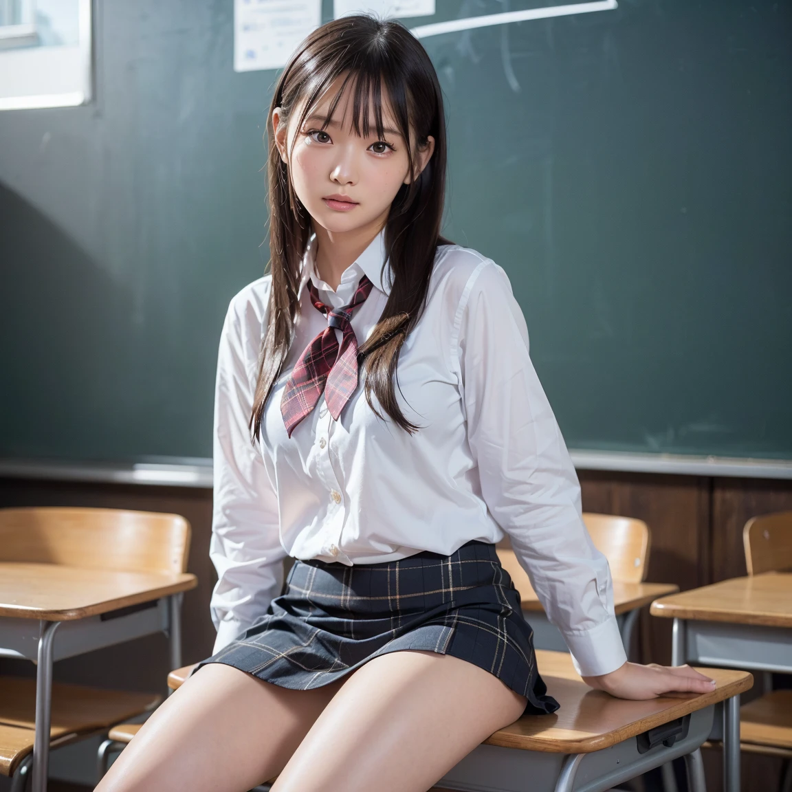 seifuku, photo, realistic, best quality, hires, detailed face, classroom, spread pussy
