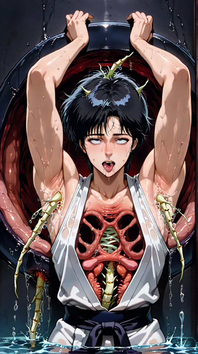 Naked and muscular々A male robot in his early 20s grabs his chest and ejaculates forcefully from it.、Exposing the CPU in your head、Thermal runaway occurred and a short circuit occurred.、 from the male organ、Rolling their eyes、Sticking out tongue、Ecstatic face