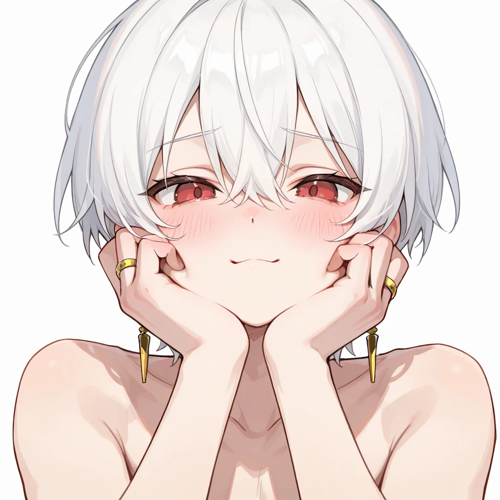 nsfw,1 girl,Solo,White hair,tan,red eyes,TOMboy