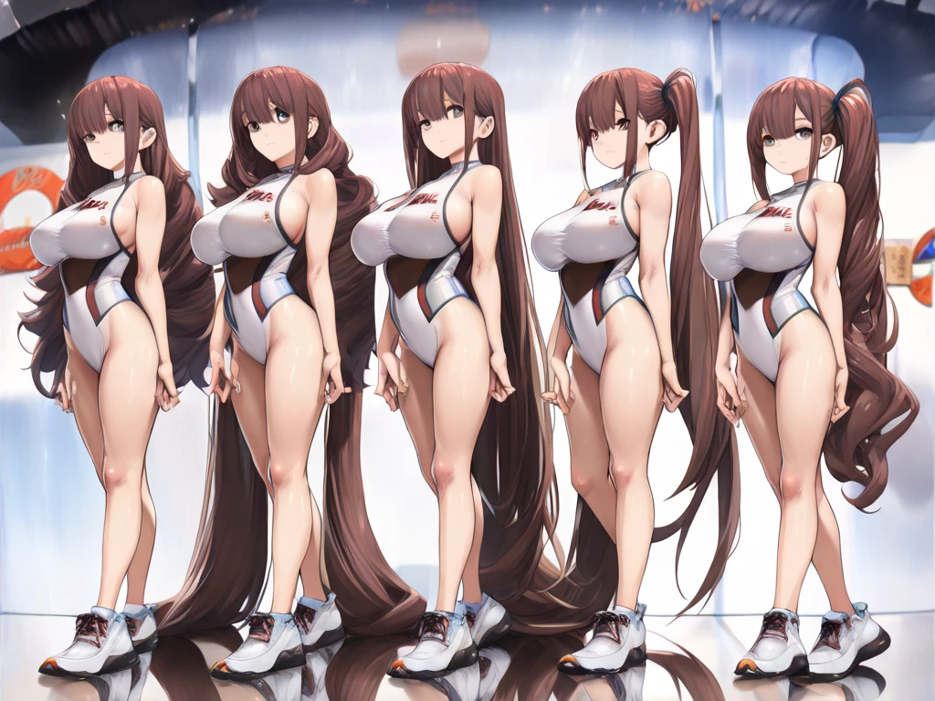 A crowd of clone girls wearing sleeveless white underwears, sleeveless White tank top underwear,sleeveless White camisole underwear, White panties underwear,leather shoes and shoulder bags commuting to work,Everyone in the same underwear,multiple clone girls, 20000+ clone girls,masterpiece,high detailed,best quality,All Girls,Wear only white underwear,brown hair,black eyes,long hair,clone girls