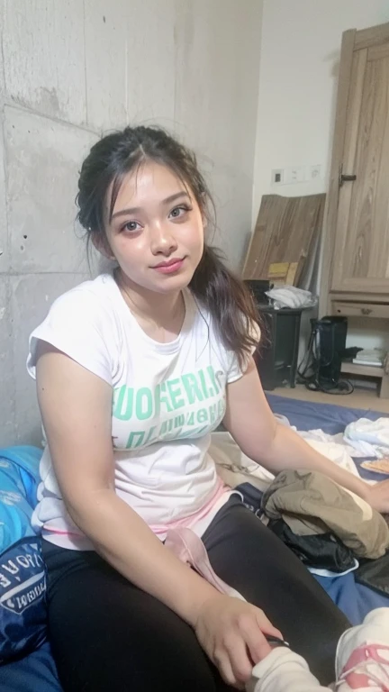 ((LIE DOWN)), (Wearing Swimsuit), (((SHORTHAIRCUT STYLE HAIR ))), masutepiece, High quality, UHD 32K, Realistic face, Realistic skin feeling , A Malay Lady, , , Very cute and baby-like face, (((FLAT CHEST:1.3))), (MATRIX WORLD), ((look In front at the camera and SADNESS)), ((())), (((CUTE GIRL))), ((BLACK LIPS)), ((WHITE PURPLE)), (undress). ((naked:1)), ((baby face)) (sports bra)