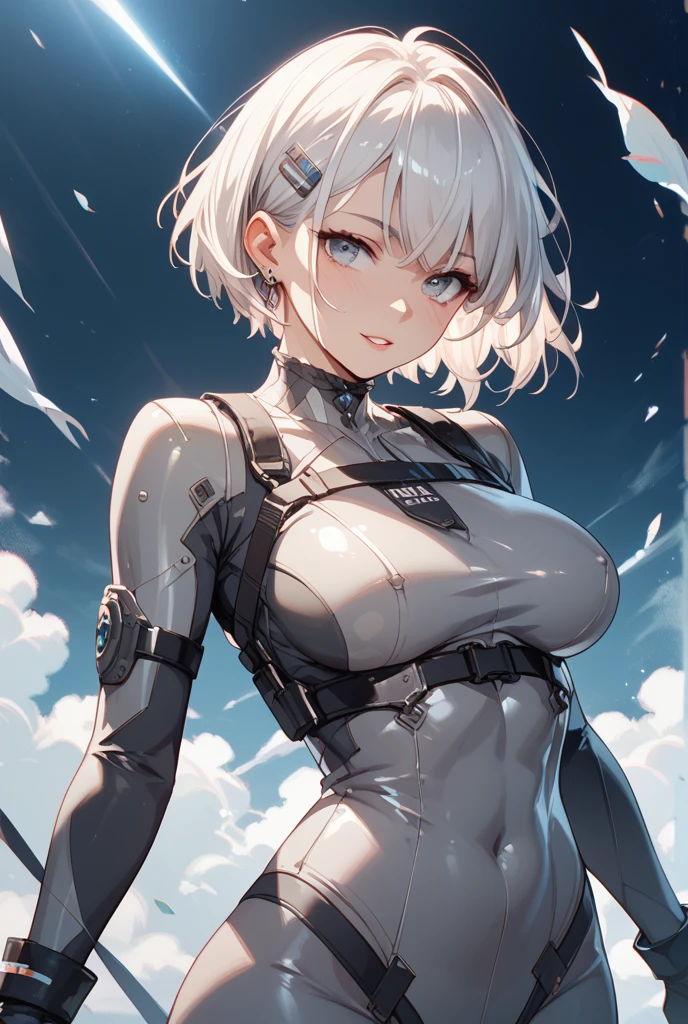 mole under eye,short hair-hairstyle,
(bodysuit:1.28), 
lady,mature female, cowboy shot,
(white background,simple background:1.18),
highres,official art,original,masterpiece,best quality,
(huge breasts:0.8),
<lora:Sumire6:0.8>