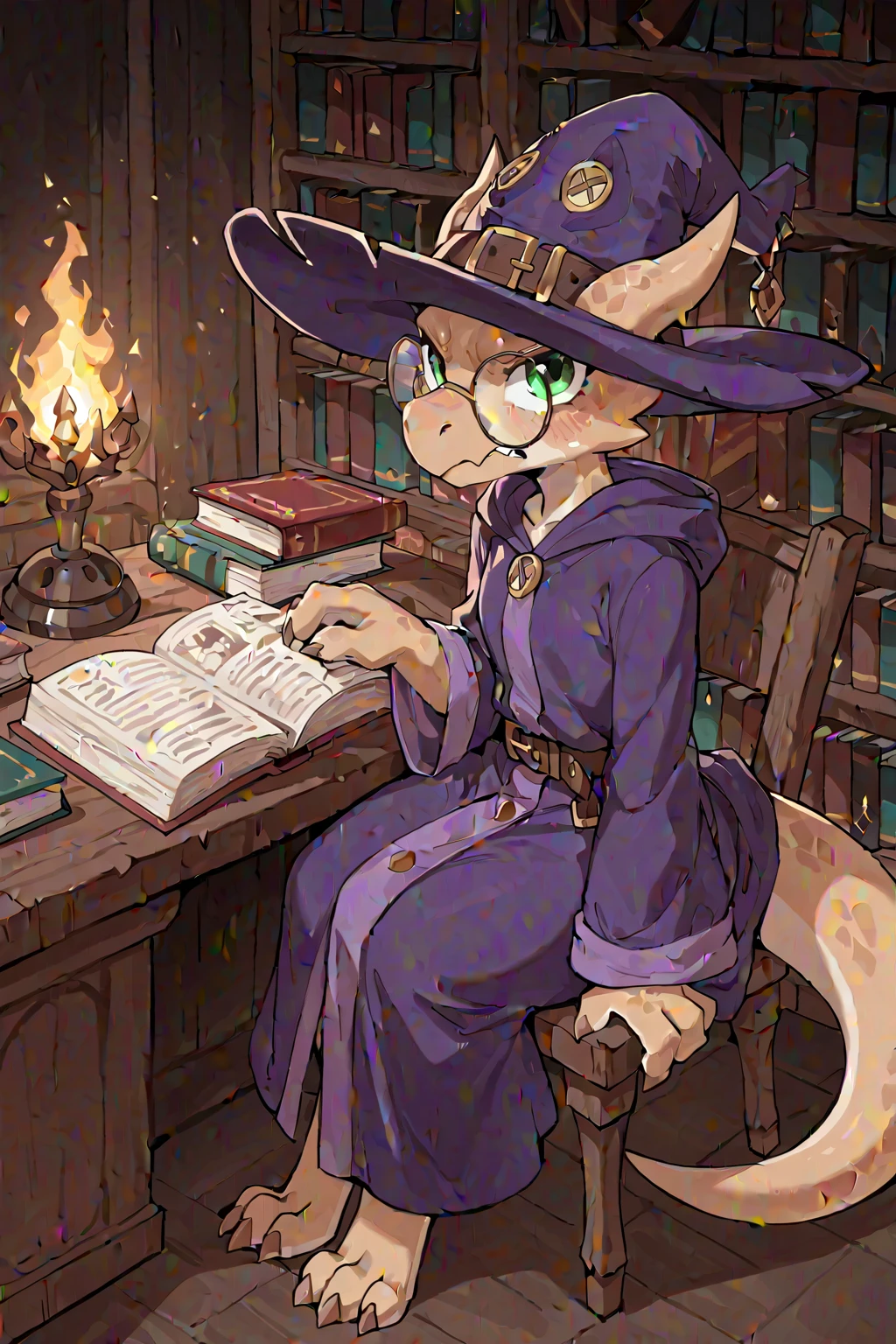 1 girl, (detailed fluffy fur), (furry cat:1.4), two-tone hair, (high quality), high resolution, detailed eyes, detailed shadows, (wizard robe:1.3), (high quality), high resolution (digital painting), (8k), tail, (large breasts:1.2), warm candlelight, library, cosy, (Hermione granger:1.4), (brown [body fur]), , detailed eyes, makeup, eyeliner, earrings, seductive pose, 