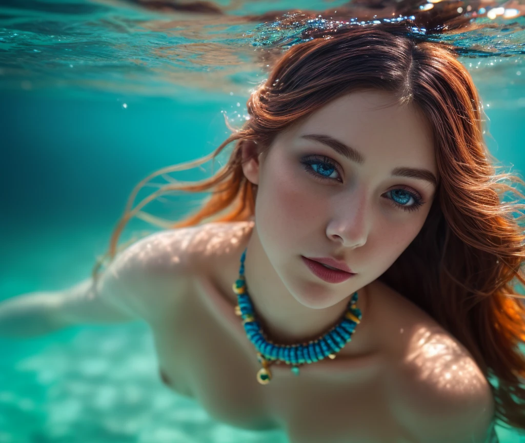 Lucie dans la mer qui tient un beau coquillage et qui est heureuse