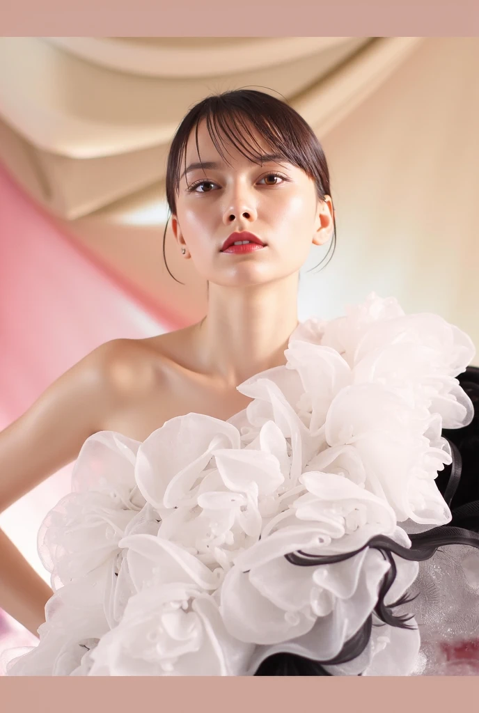 Arafed woman in a white dress surrounded by balloons, Jingna Zhang, foto de retrato, ethereal bubbles, futuristic and ethereal, close up foto de retrato, foto de retrato em close-up, fotografia editorial, bolha, campanha de beleza, imagem editorial, arte digital de um elegante, Masha Krasnova, inspirado em Alain Tasso, Sergey Zabelin, fotografia de moda fine art, Fotografia de Moda