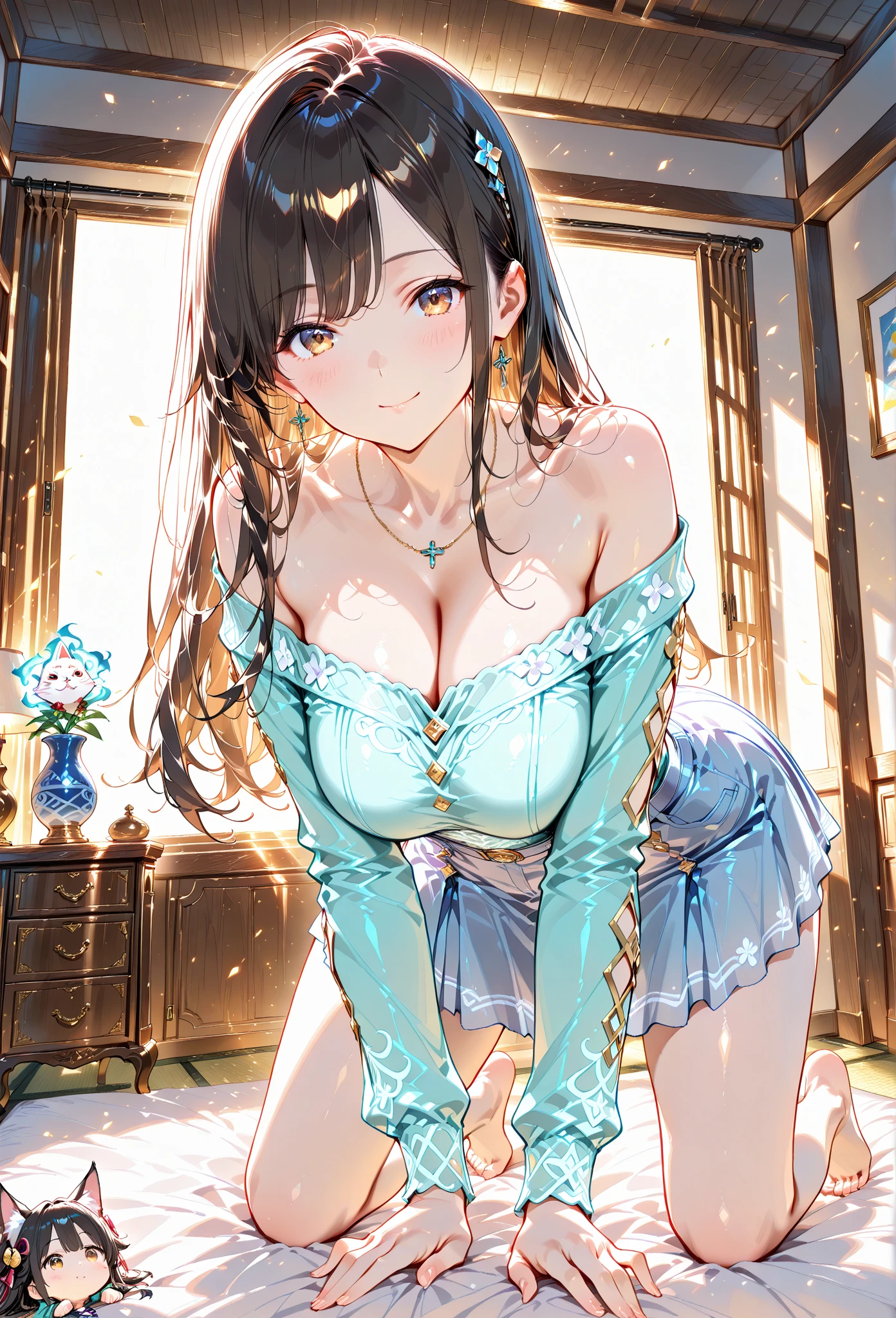 hight resolution, top-quality, ultra-quality, The ultra-detailliert, lighting like a movie、full of sweat、Wearing sweat、(((((((sexy idolmaster cinderella girls princess)))))))、、、(My whole body is sweaty、after sex、show off your pussy、not wearing underwear、accurate anatomy、 on body、beautiful nipples)、Obscene atmosphere、Front Camera Angle