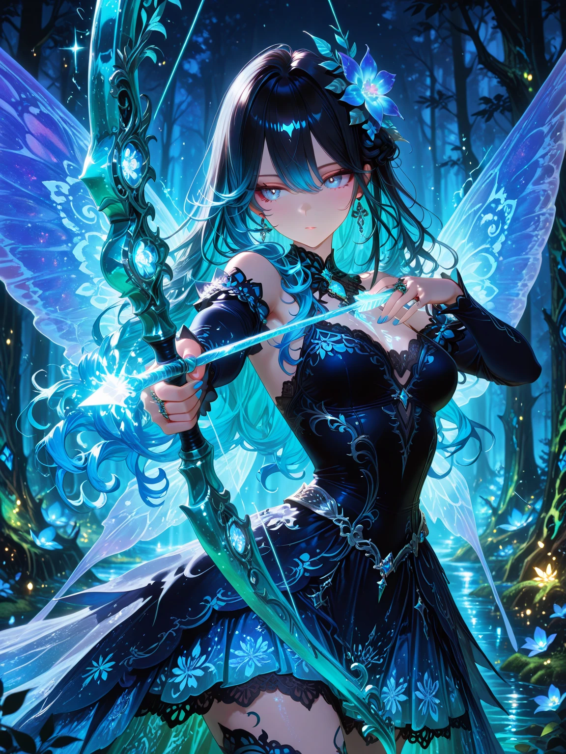 girl with short black hair, blue eyes, Tomboy, standing (solo:1.5)  <lora:Tomboy:0.6> <lora:add_detail:0.6>  <lora:NatureMagic-20:1>, naturemagic, magical energy fantasy