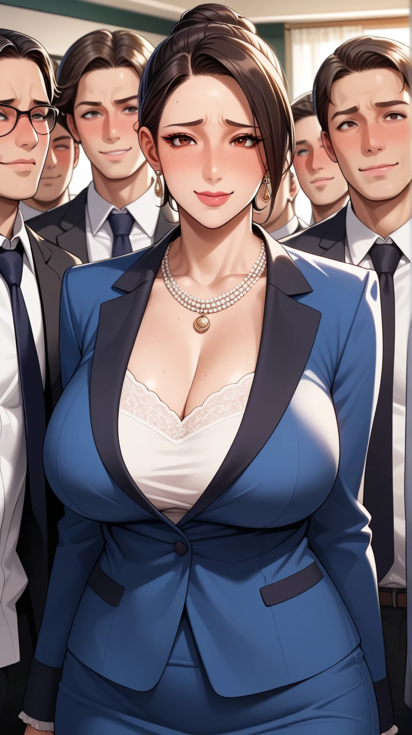 A woman in a suit and tie sits in the courtroom, Yoshitomo Nara, OPPEIN, Japanese Models, Tachibana Daimyo, generous cleavage open jacket, Ogata Aoi, Chiho Ajima, Korean woman, Shoko Nishimiya, Japanese Goddess, To whom is Diam?, cleveage, Mai Yoneyama