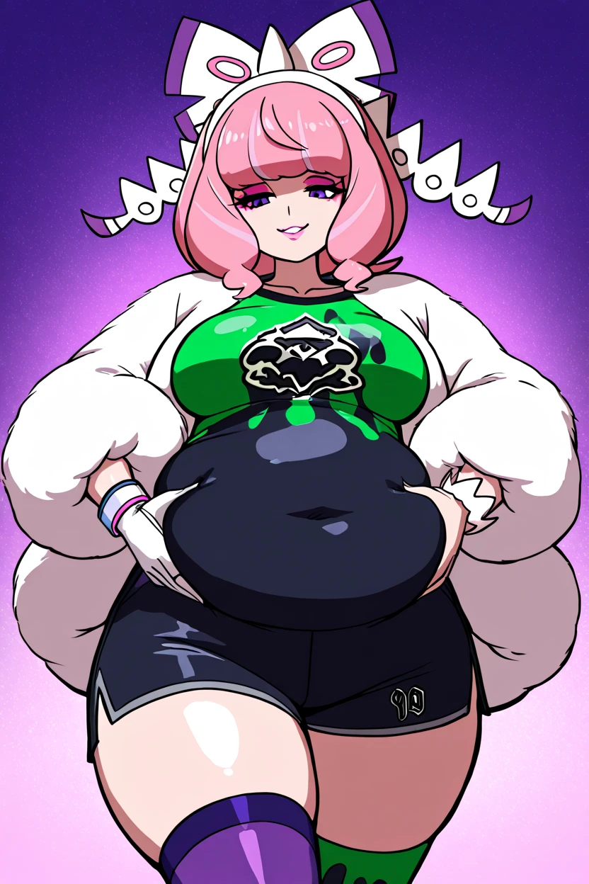 Cherry red skin all over, Thicc, extremely morbidly obese, white hair ((wearing)), hair over eyes, (Desdemona_Fortnite), white tanktop, black shorts, struggling frown of effort, ((body blemishes)), voluptuous woman, perfect hands, perfect face, smile, (anatomically correct), (Perfect/ realistic proportions:1.2), (overwhelmingly fat arms, obese face), arm up, ((extremely widest hips possible!)), ((extremely massive thick thighs, morbidly large belly), belly overhang!, stretch marks)), (1080P, 4k UHD, Masterpiece:2.1!) ((single)), background: tilted towers_fortnite