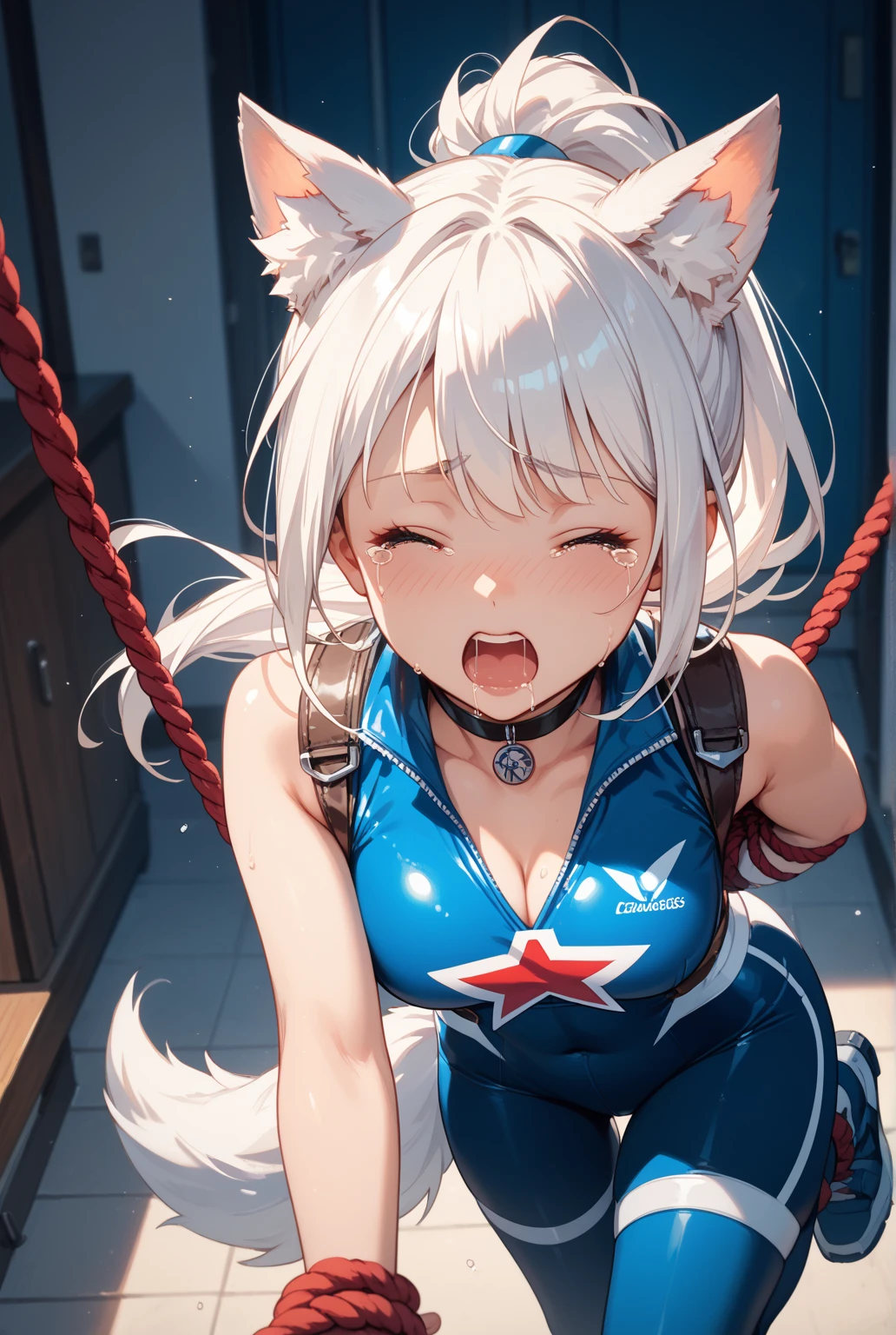 18-year-old、 Long white hair、Cat ear 、Completely naked、(Blushing your nose, Big Breasts, Half-open eyes, ), [Full Body Shot]、Lots of white love juice、Thin pubic hair、Full Body Shot,Body Piercing,Nipple piercing、Spread your legs wide、Head to toe shot、Squirting、I looked at it from the side a little..................、Hips move up and down、chest moves up and down、move your hips up and down vigorously、Ahegao、Deep waist、Hips are on the floor、Black Hanekawa、bondage、Chest compressions、No change、Uncut、4K(8k)、Crying face、Tie your hands behind your back、Blowjob(10.0)、orgasm、shout、Rope bound breasts BDSM style、