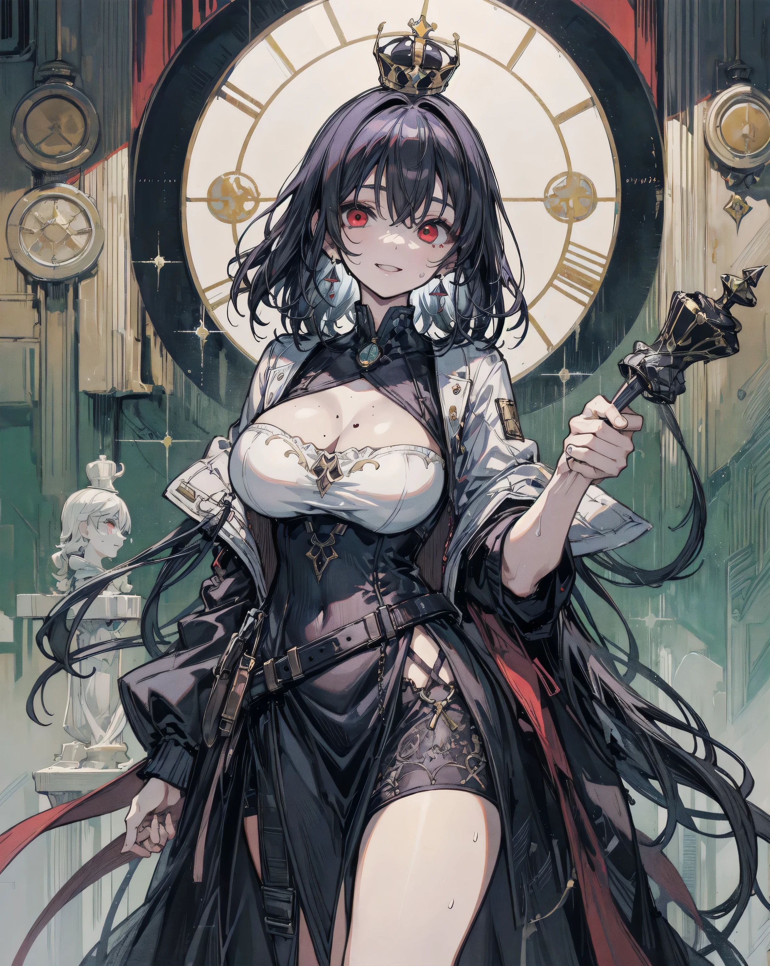 whole body, earring, medium hair, medium tits, tearful mole, dress, off-shoulder, bare collarbone, a beautiful fortune teller, ornate tarot cards, candlelit room, flowing robes,