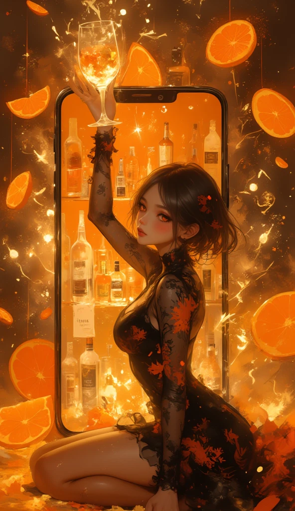 onmyoji,Japanese woman, hyper-detailing, warm tones, intricate details, volumetric, art by Iliya Kuvshinov, a glaring eyes, dvArchModern, 85 mm, f1.8, portraite of a, photo-realistic, A hyper-realistic, orange, Ultra-detailed, intrikate, dramatic, Sunset lighting, eye shadow, wide dynamic range