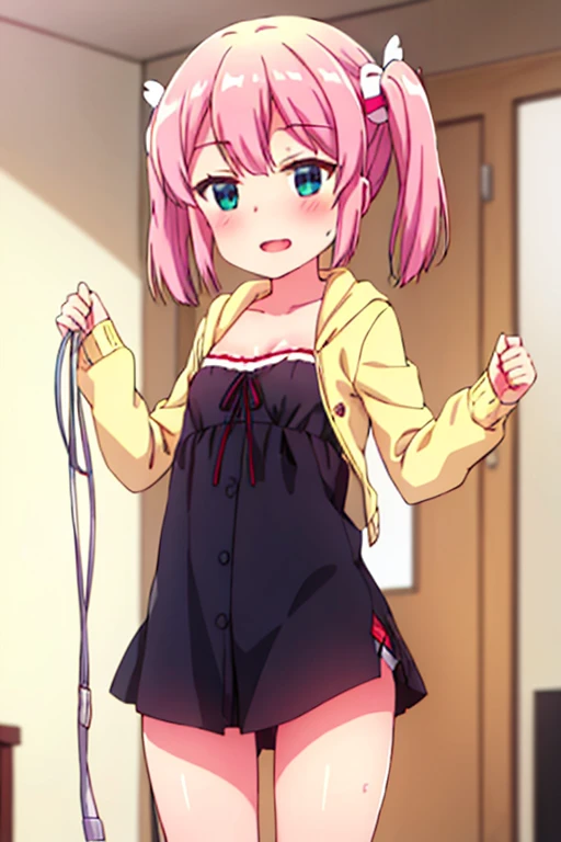 Highest quality,Ultra-wide angle composition、Infants and girls Sweaty face cute short hair boyish My hair is wet with sweat Pink sigh I took off my pants Character Panties Cunnilingus condom I like face sitting
