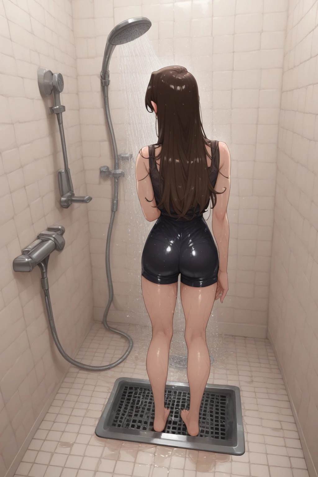 、(masterpiece、Highest quality)、Highest quality, Ultra-high resolution, (((masterpiece))), alone, Sweat、Big eyes, Composition from the front、Shortcuts、Embarrassed face、Bronze colored hair、Cut your hair short、Bathroom、Shower scene、 Expose、Completely naked、pubic hair、belly button、Large areola、Nipples、short hair