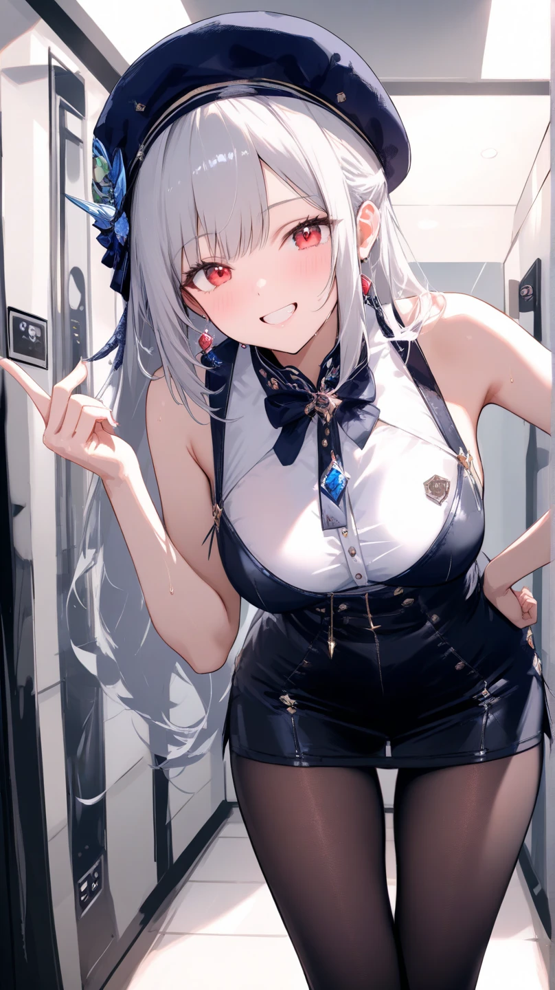 Silver-haired woman in skirt, 1 Lady, Alone, sun skirt, realistically, Endless realism, actual, human character