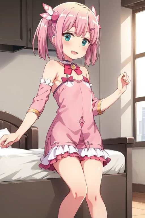 NSFW,I entered Sajnajuju.,Pink Hair、Pink Eyes、Long Hair、Two Side Up,Small breasts,Embarrassed,blush,In heat,Expectant gaze,Fantasy,Princess Dress,(Perfect hands),(Perfect Anatomy),(masterpiece),(highest quality),Luxury Room,bedroom
