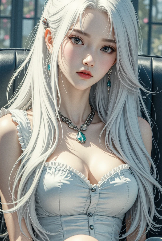Beautiful eye makeup，(Pearlescent eyeshadow), (Sequin makeup), Chu Chu's pitiful eyes, The expression is cold，(White eyebrows)，