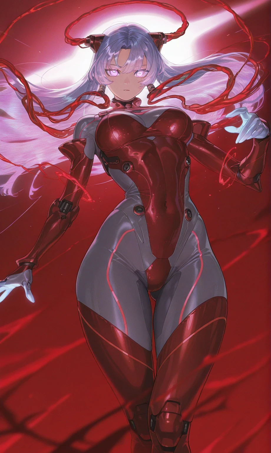 1girl, Tall, Muscular, Big Breast, Big Hips, Big Ass, Red Transoarent Slime Girl, Bloody Halo, Tongue Out, Crazy, Blood Pool Detailed Muscle Geoups, Detailed Art, Detailed Body Frame