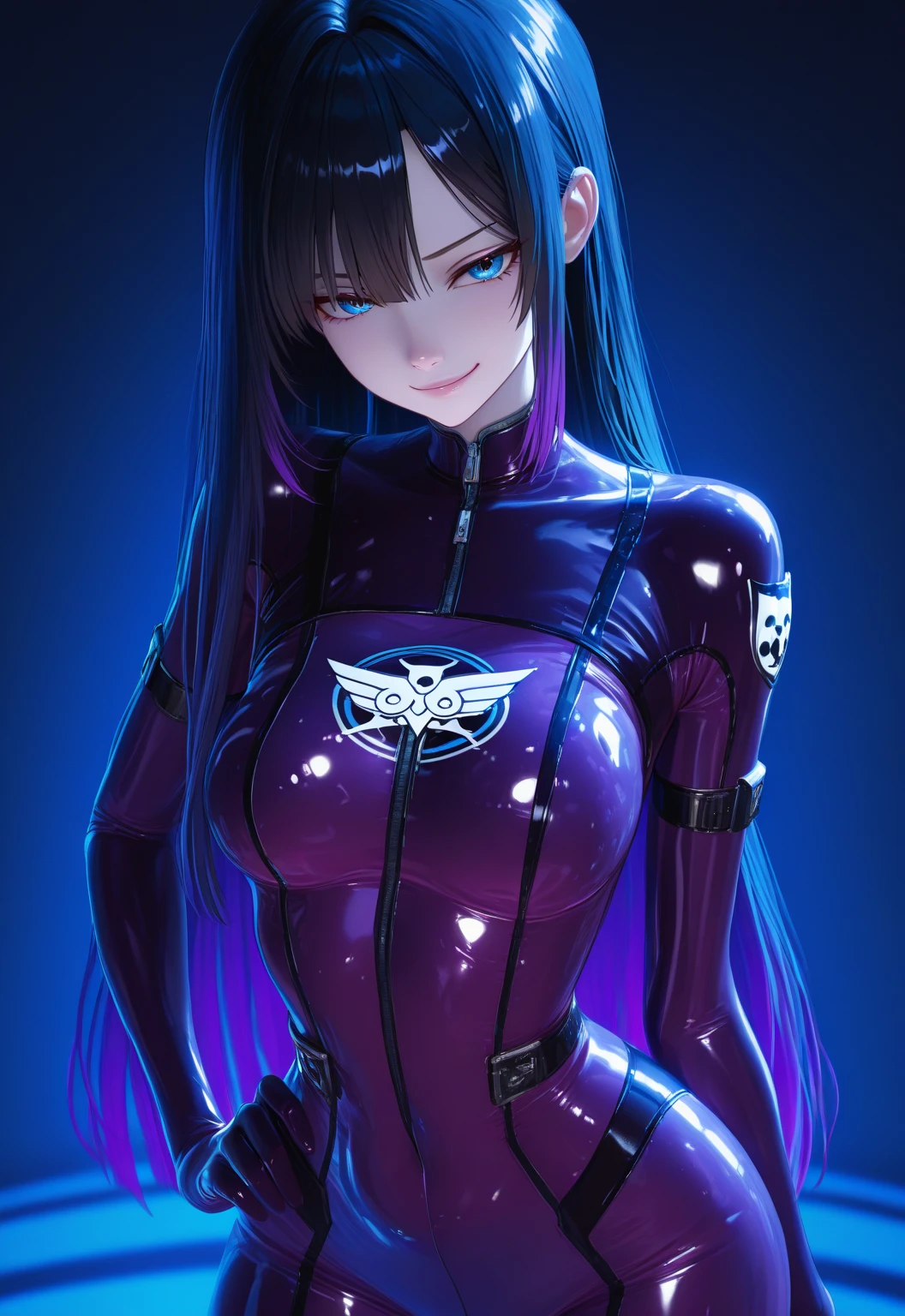 (best quality,highres:1.2),ultra-detailed,(realistic,photorealistic:1.37), vivid colors, detailed, high definition, sharp focus, studio lighting, Sexy girl, (full blue skin:1.1), Alien, Red futuristic Armor, anime, small chest