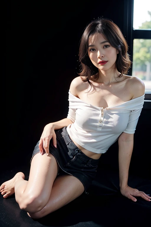 (8k, RAW photo, highest quality, masterpiece: 1.2), (realistic, photorealistic: 1.37), 1 girl, Japan people, 32 years old, female, Tokyo cityscape, night, professional lighting, photon mapping, radiosity, ripped, big, see-through and very small in size, tips protruding, ?????? protruding, pubic shape clearly visible, gal, Lots of lashes, lame eyelids, bright red lips, black heels, pubic hair, bristles on the lower abdomen, slender, ?????? open, are big and are about to spill out of bra, uniform is wiped, pubic hair is very protruding,