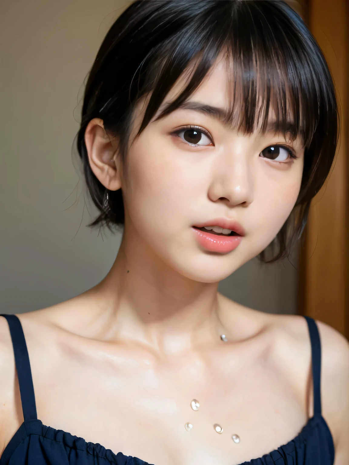 ((Femboy)), Shorthaircut Stylish, adorable, 1 femboy, (face to face), 10 years old, ((baby face)), (CHEERFUL face expression), half body portrait, (face details: 1), (eye details: 1), ((Tiny breasts)). wearing transparent transparency soft soft,  .. Cute posed. proportional body. Ultra High Res. realistic: 1.4, UHD, Pink Teddy Pants 