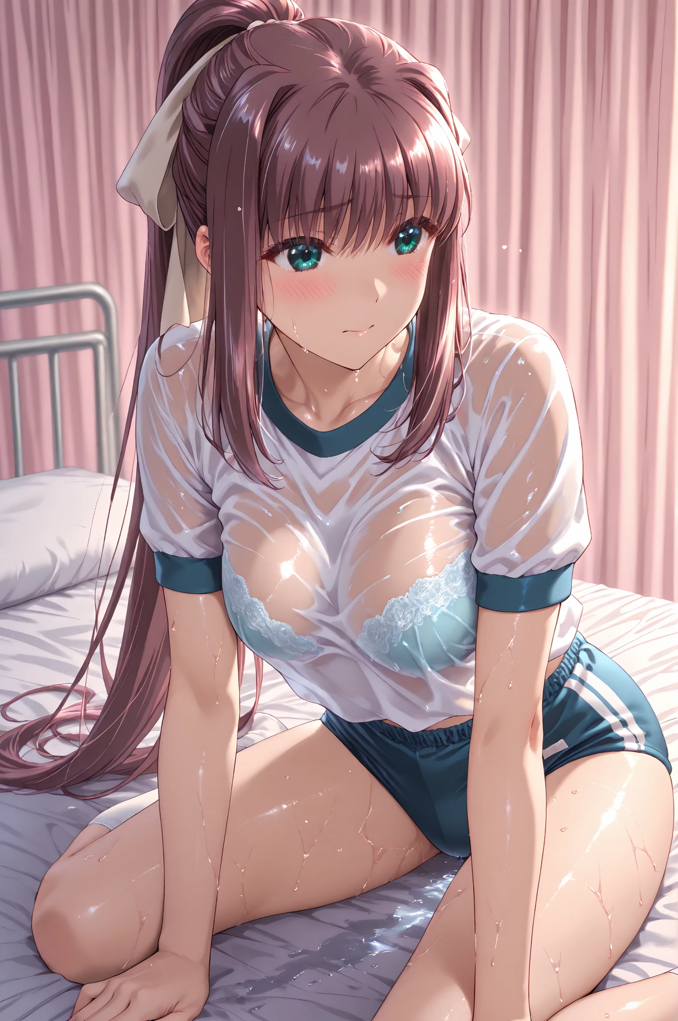 ((Highest quality))、((masterpiece))、(detailed)、((Anatomically correct))、One Woman、aldult、adult、look at me、whole body、((Standing posture))、((from the front))、(Ultra-glossy skin with attention to detail:1.1)、Glowing Skin、tits、F Cup、((Slipping、Nipples))、Beautiful shoulders、bangedium Hair、Straight Hair、Brown Hair、(Beautiful Eyes:1.1)、Double、Slender、Nurse uniform、((Pull up your skirt))、(Pussy、Dripping love juice)、Hospital room