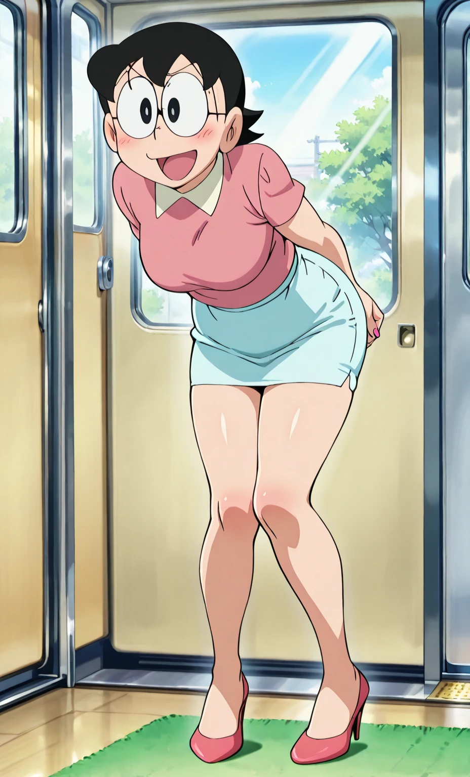50 year old mature adult woman、Men holding penises and surrounding a girl、Teasing Smile、、From the penis、in the train、Bukkake for girls、Thick thighs crowded together、Plump Mature Woman、Glasses、(Embarrassing,blush:1.3)(Handjob)(Blowjob