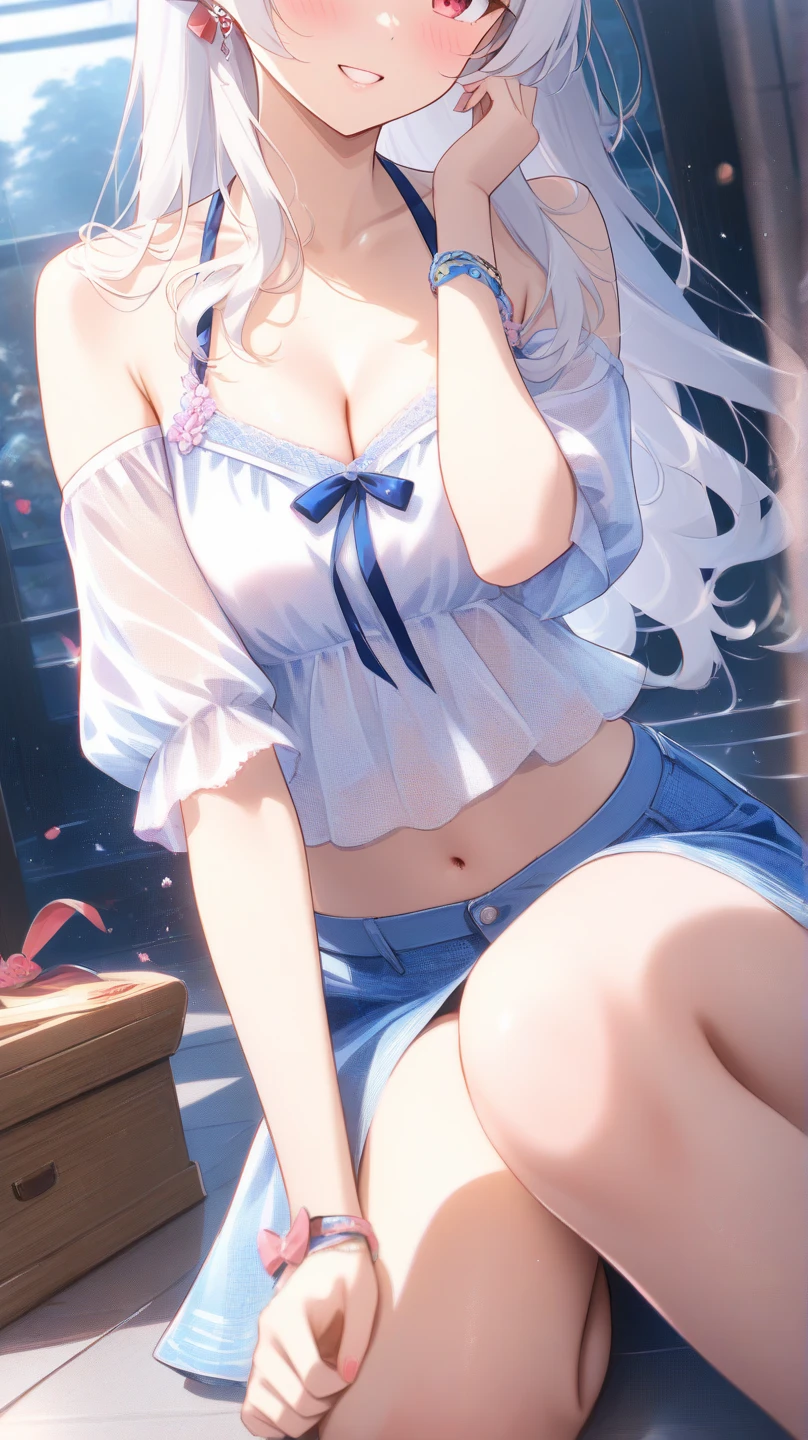 masterpiece、highest quality、High resolution、High-quality images、8k, 1 female、Skin Radiance、Texture of skin and clothing、Expression of fine eyes、Shiny light brown hair,Girl with long braided hair, Manga inspired by Lee Jong-suk, Trending on deviantart, realism, detailed manga style, Manga art style, Perfect Line Drawing, Beautiful line art, digital manga art girl, K-POPアイドル, Center of chest,Beautiful light blue eyes, Lips become thicker, Gorgeous face with attention to detail, (Cute Smile), charm, Innocent, Side view, (Perfectly detailed face), (Beautiful Hands) photorealistic images, Written boundary depth, Princess Hairstyles, sunflower， Straw hat,camisole, Lightweight cardigan , mini skirt , Amazing ocean，Beautiful sea，Romanticism,