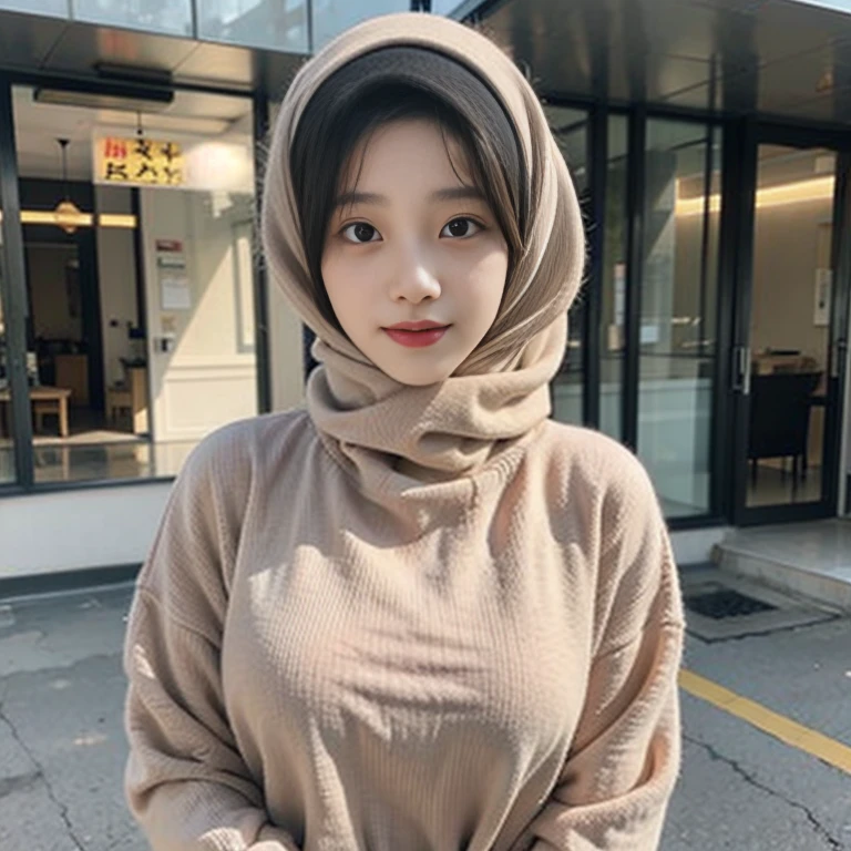 Big breasted girl in knit wear hijab