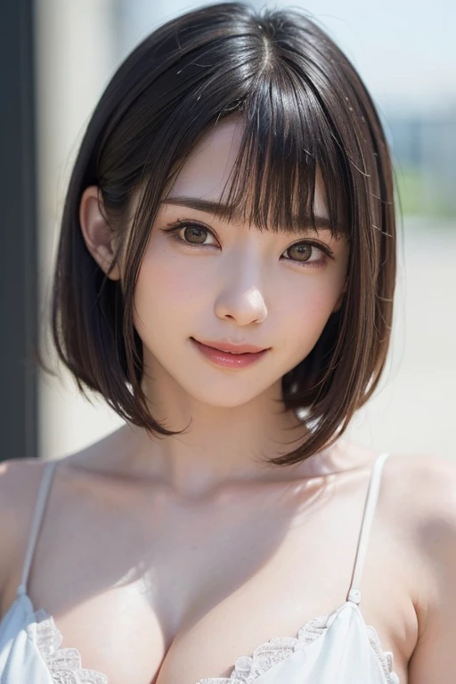 高品質in超リアルなポートレート。彼女は小さく繊細な顔立ちin、I have a slightly round face shape。Her expressive almond eyes gaze kindly and warmly..、私は眉毛が強いinす。肌は無垢in透き通るような白さin、It has a natural shine。(彼女の髪は茶色inピクシーカットinす.:1.3)in、シンプルinエレガントに整えられています。メイクはナチュラルin、Light foundation and subtle blush、Uses a soft pink lip color。ライティングはソフトin自然な光を使用し、Accentuating facial features、Do not emphasize shadows。背景はシンプルinぼかしたグラデーションin、Focus on the face。