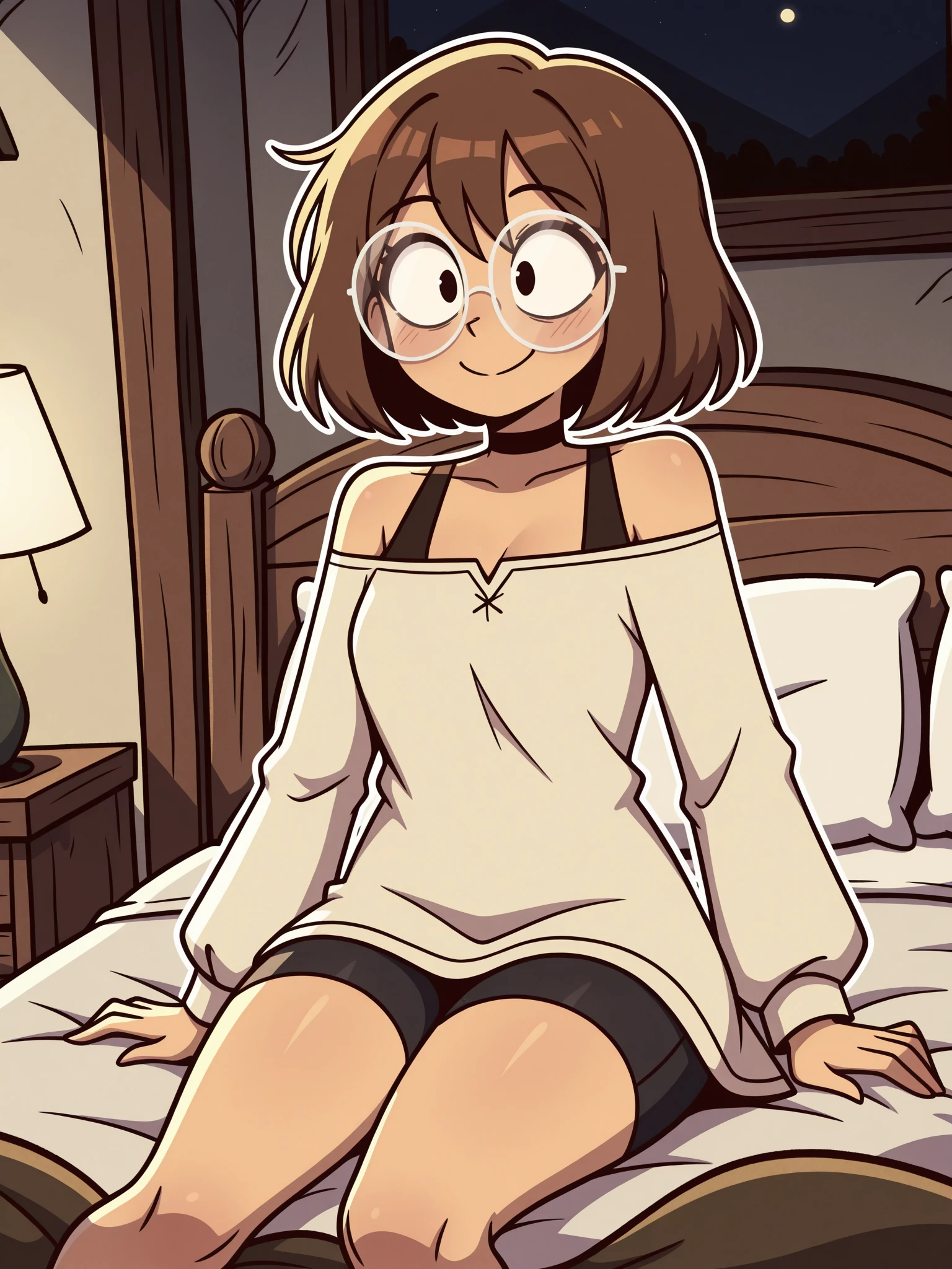 Velma dinkley from Scooby-Doo lying in bed smiling seductively 