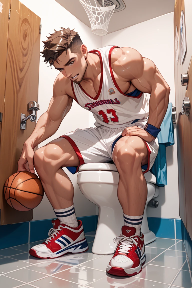 Sporty boy showing armpit smelly feet
Basketball
Toilet