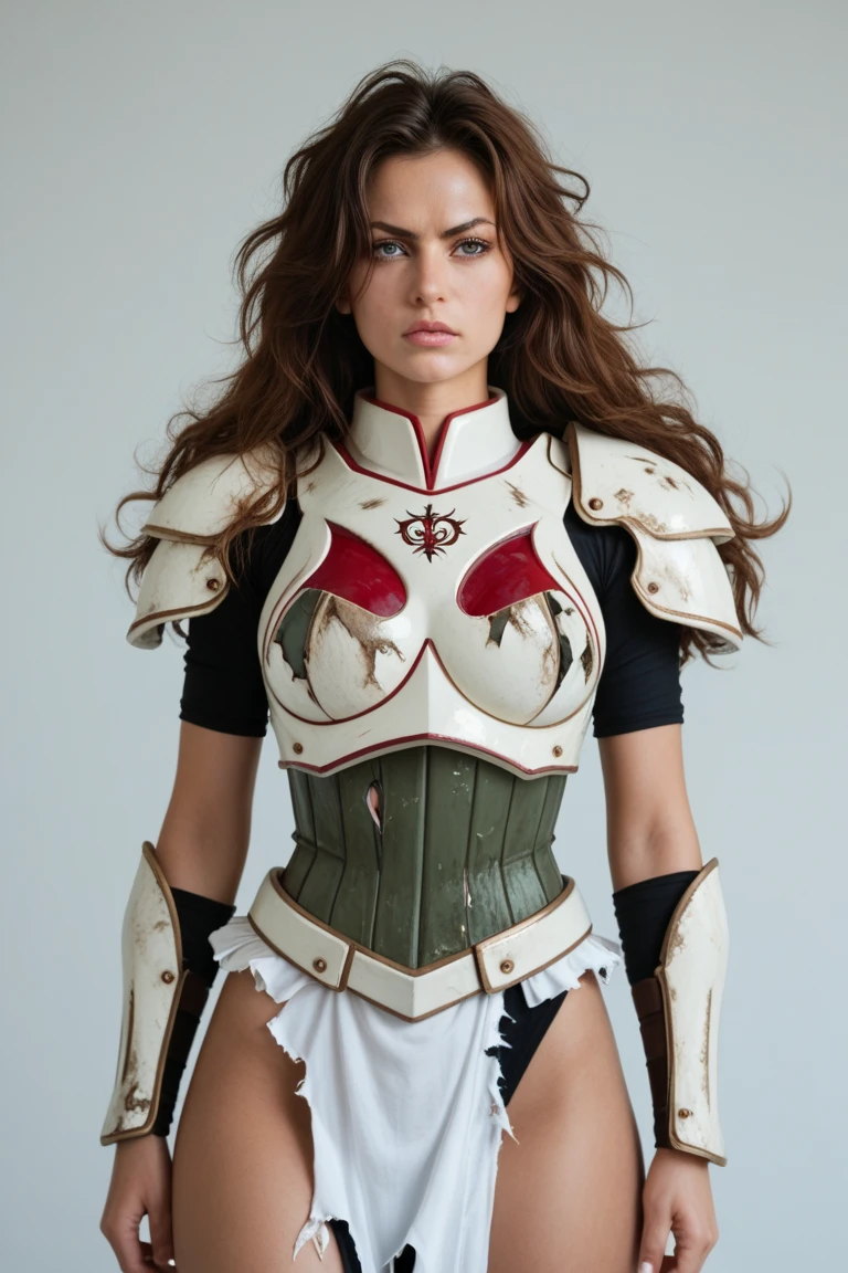 Masterpiece, a beautiful female warrior, (Alyssa Sutherland:Janeane Garofalo:0.5), high detail leather armor, deep neck line, strong muscular body, short filthy hair, undercut, legs, (high fantasy battlefield environment), HD, (skin texture:1.1), best quality, ultra high res, (photorealistic: 1.4), Raw photo, by Ellen von Unwerth, Nikon D850 Film Stock Photography, F1.6 Lens, Rich Colors, Realistic, Cinestill 800, backlight, rimlighting, studiolighting, sunlight, close-up