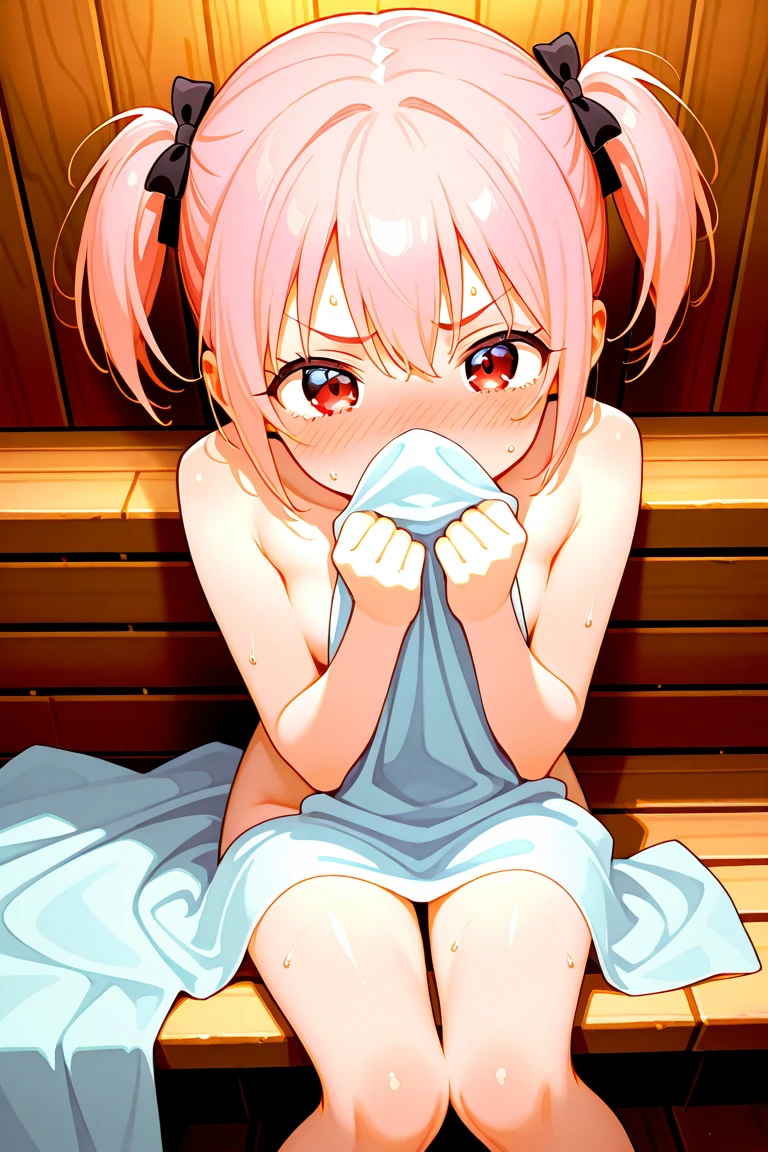 <lora:MahiroV1:.95>, mahiro, 1girl, ahoge, bare_shoulders, pink_hair, clothes_pull, collarbone, hot, long_hair, looking_at_viewer, navel, one-piece_swimsuit, solo, sweat, sweatdrop, bathroom, bath, indoors, water, tub, frills