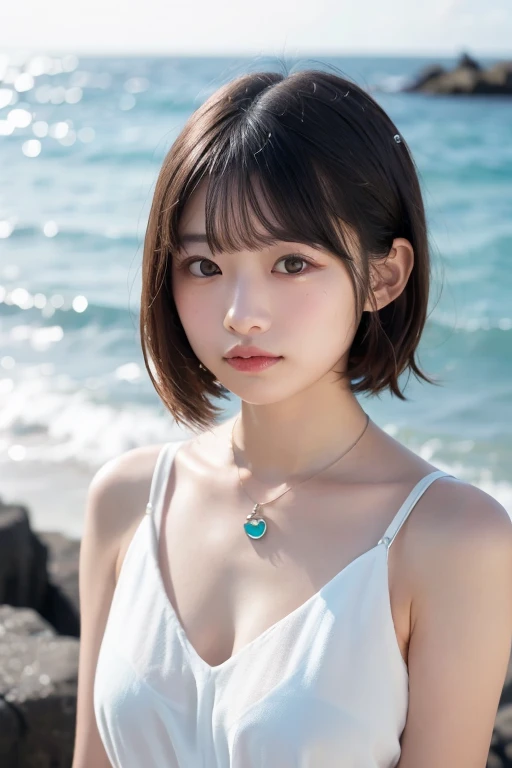 (((とてもエレガントでbeautiful、Perfect detail、Very detailed)))、whole body、Best Girl、The depth of the boundary is written、whole bodyが美しく細かい、Thin legs、One Girl、20-year-old、Very short hair、Spiked Hair、Gray and silver hair、beautiful and fine hair、Perfect Face、beautiful, detailed, Deep Eyes、Delicate arms and hands、Pale skin、Earrings、beautiful and gorgeous necklace、Colorful background、HD background、Blurred Background、とても繊細でbeautiful、masterpiece、(((Highest quality、とてもbeautiful8K CG壁紙))、smile、white lace bikini