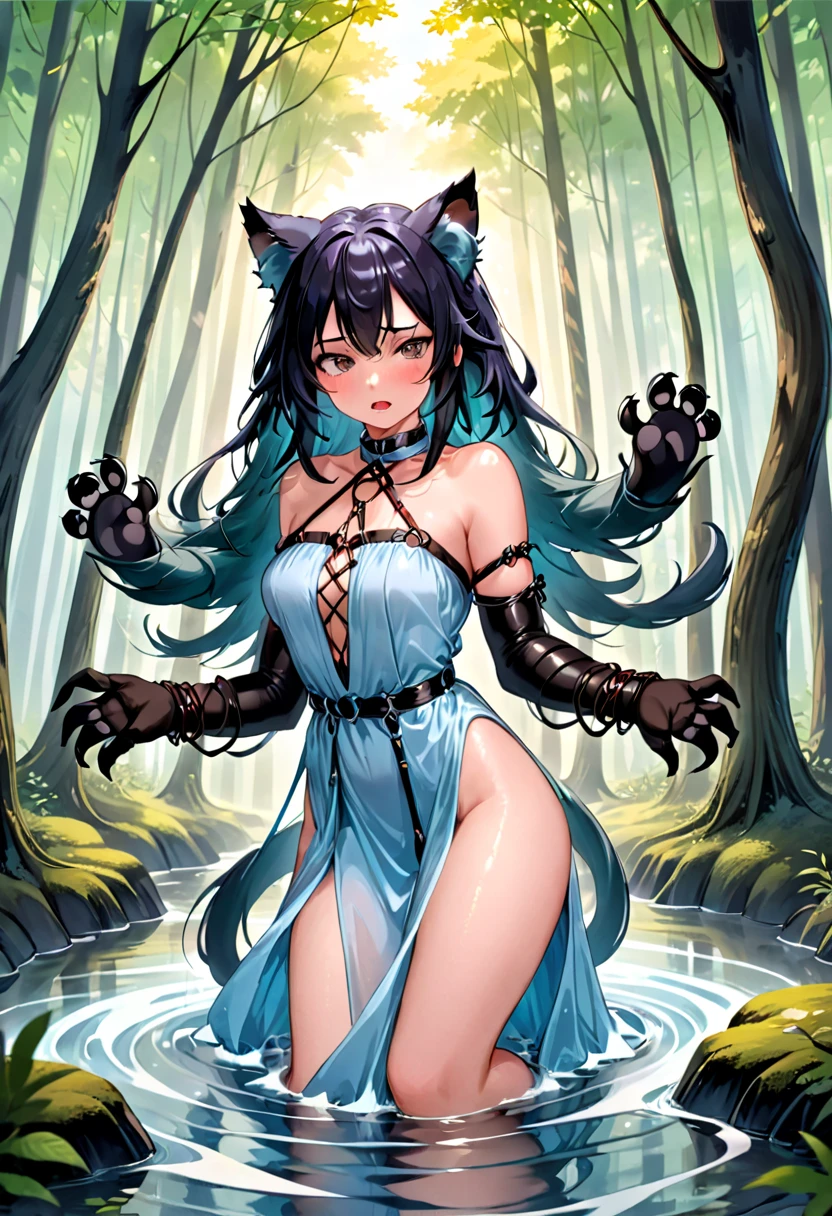 score_9, score_8_up, score_7_up, score_6_up, ((best quality,4k, highres,masterpiece)), 1girl, riding dildo, "In this enchanting scene, a cat-girl with long, flowing black hair is seated gracefully in a lush forest. Dressed in a blue, voluminous dress, she exudes an air of elegance and mystique as she gazes pensively at her surroundings. Her feline ears perk up, capturing every sound of the forest, while her striking eyes reflect the hues of the dappled sunlight filtering through the canopy above. The forest floor around her is carpeted with soft moss and colorful wildflowers, creating a serene and magical atmosphere. Tall trees with verdant foliage stretch high into the sky, their branches gently swaying in the breeze. The interplay of light and shadow creates a tranquil, dreamlike ambiance, enhancing the otherworldly charm of the scene. This beautiful moment is rendered in stunning 4K resolution, showcasing every intricate detail with exceptional clarity. The delicate texture of her dress, the gentle movements of her hair, and the subtle expressions on her face are all captured with breathtaking precision, immersing the viewer in the serene and captivating world of the cat-girl in the forest." 