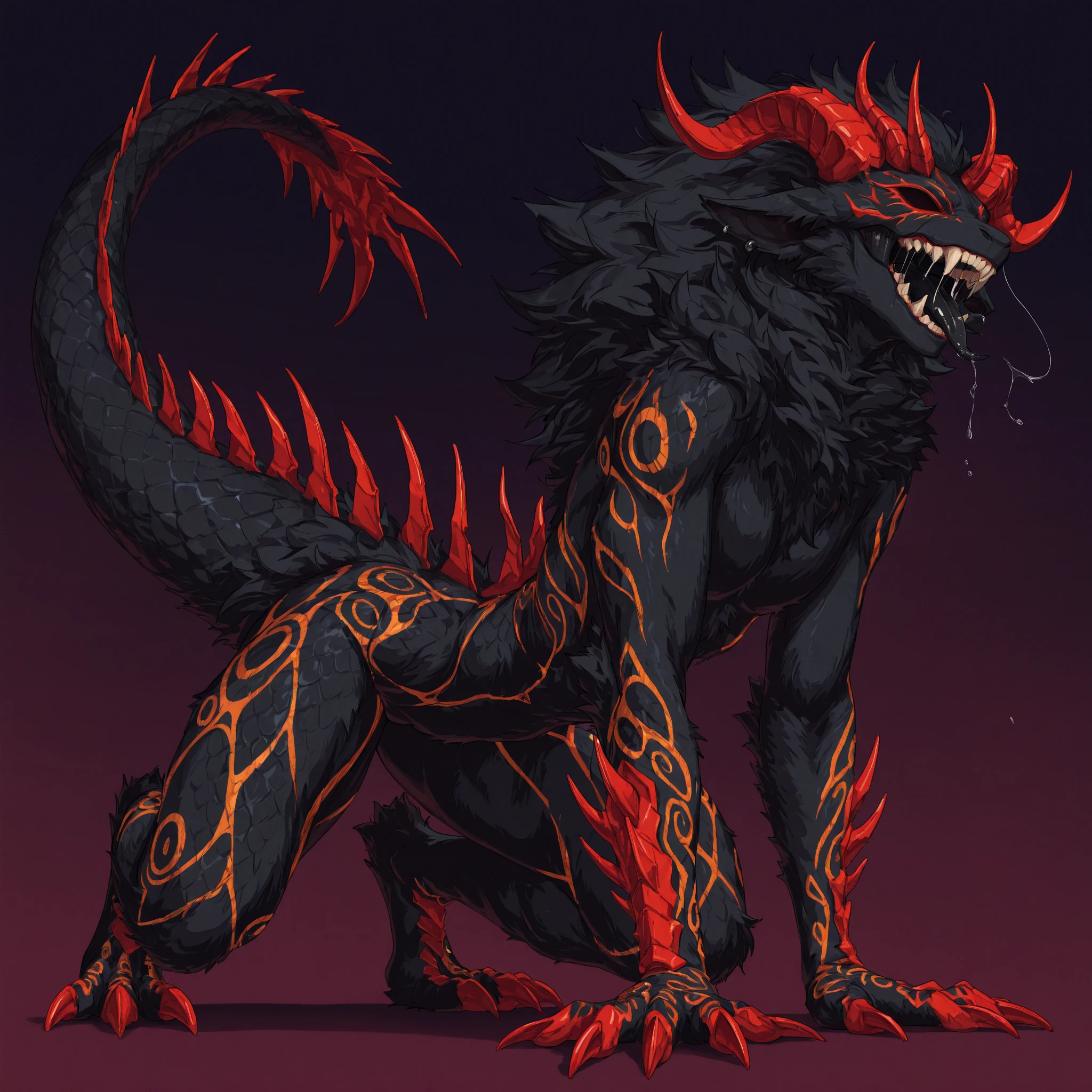 ((by null-ghost, by thebigslick, by honovy, by zackary911)), source_semi-realistic, source_furry, solo, demonic creature, full body, nsfw, absurdres, brutal, feral, saggy balls, big spiked penis, flame, Furbolg,