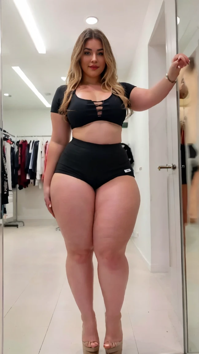 tan, thick, blonde milf, small bikini, mirror selfie