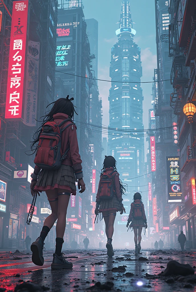 master best quality, The beginning of the future, Cyberpunk style,neonlight, 城市,Mechanical elements, Electronic style, Anime characters,high - tech, High Tonal Details, 8k, Digital Art