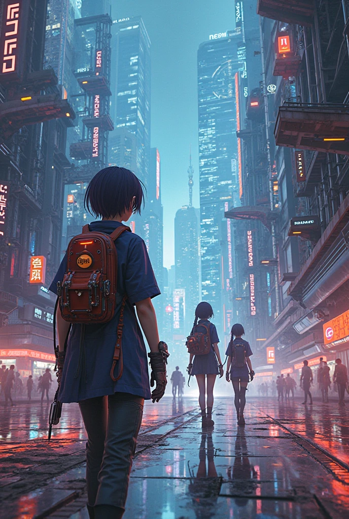 master best quality, The beginning of the future, Cyberpunk style,neonlight, 城市,Mechanical elements, Electronic style, Anime characters,high - tech, High Tonal Details, 8k, Digital Art