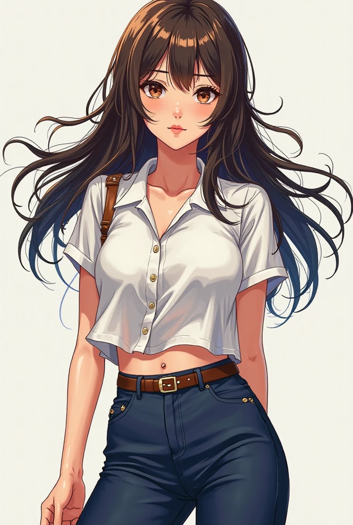 Anime woman with loose clothing