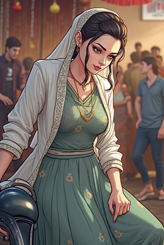 Beautiful Indian girl with hourglass figure.Wearing ethic wear.
