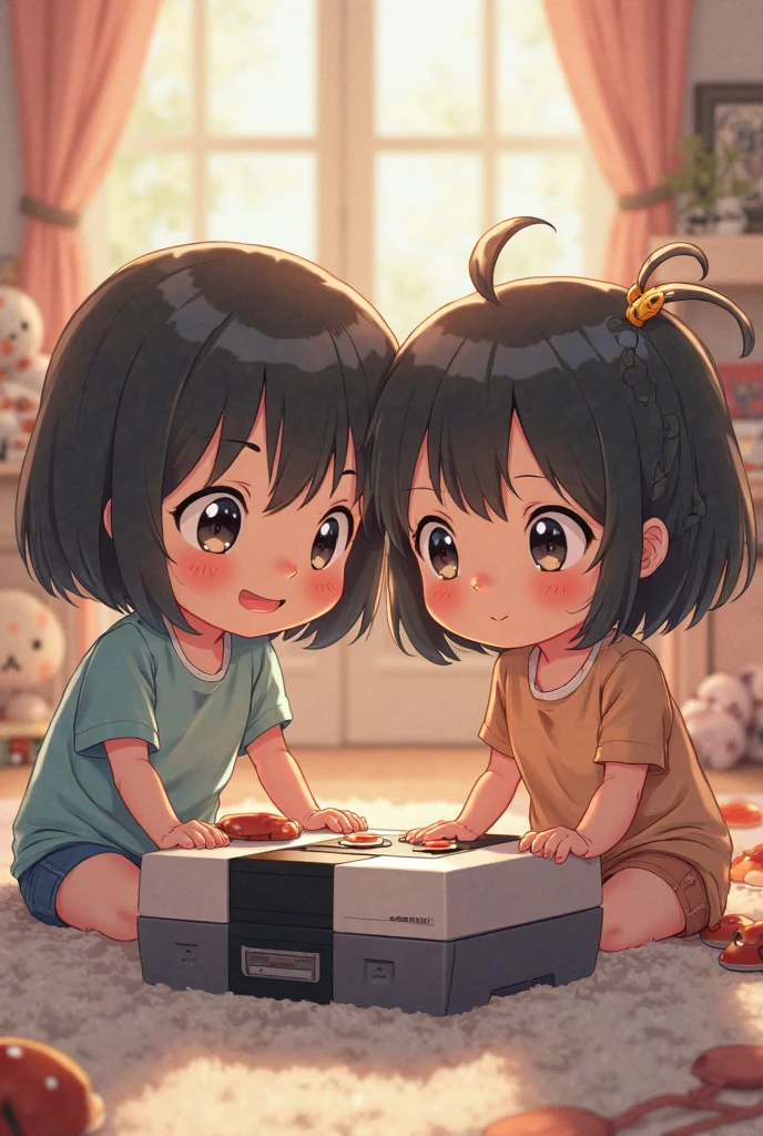 2 little children playing with toys