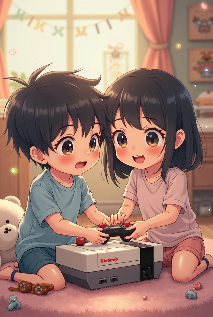 2 little children playing with toys