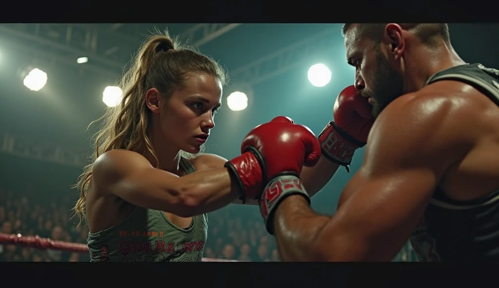 (Extreme complexity, two subjects fighting) (subject 1: Emma Watson, age 14, cute Olympic boxing outfit, in a boxing stance.) She is in the boxing ring facing (Subject 2: Mike Tyson (age 30, in his muscular prime, scary tattoos, fighting stance))
