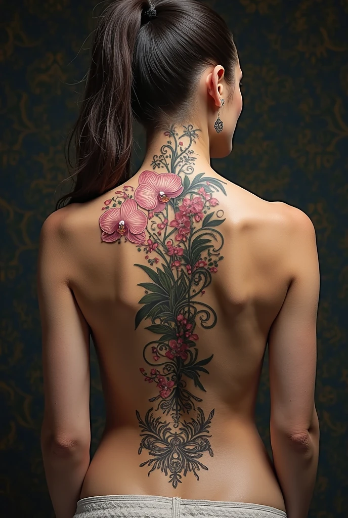 (Masterpiece artwork, top-quality, best qualityer, offcial art, beautiful and aesthetic: 1.2), 1, tatoo, standing alone, Japanese clothing, hair ornament, desemscabbardmento, Bblack hair, scabbard, tatoo nas costas, blue colored eyes, Off The Shoulder, bared shoulders, looking back, from behind, flowers, gazing at viewer, holding, make-up,  
Batman inner tattoo