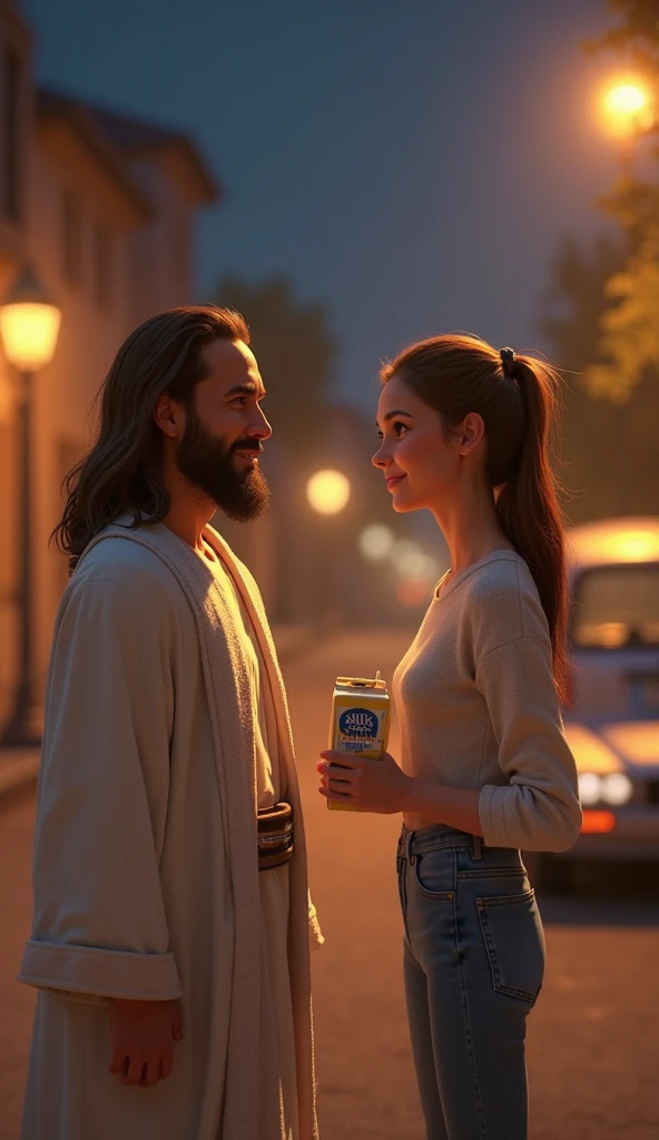 1996, Berkshire County, Massachusetts. Pre-raphaelite ((((44-year-old)) Jennifer Connelly)), with a bearded man, front porch bench, smile, ((happiness expression)), autumn, ((((casual Clothing from the 1990s)))), ((short Hairstyle of the 1990s)), ((Wes Anderson cinematic style)), colorful