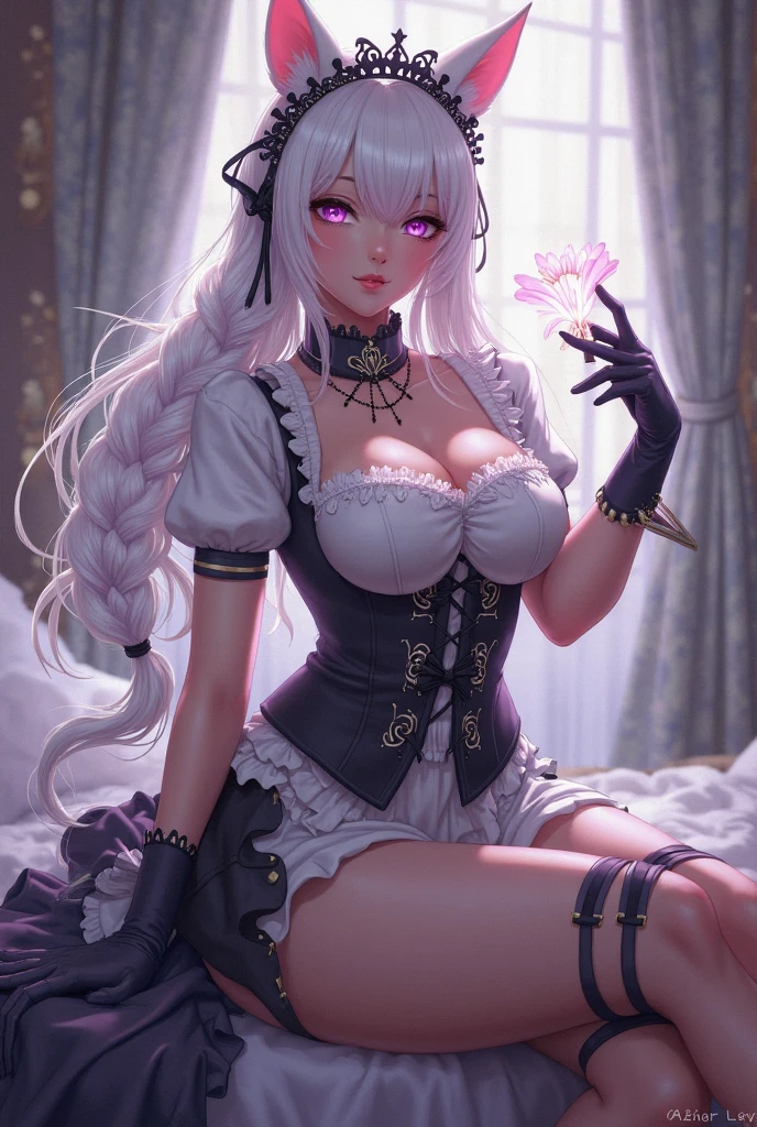[Detailed illustrations, art based on extremely ideal anatomy, very detailed and detailed drawings, slow and delicate lines, realistic texture expression],(((Color tressed main lines)),(Artwork with outstanding virtuosity),(((Strange bedroom background)),Girl Japanese Beauty 15 years old (Luxury girl) [Cat ears (plump) (large drooping breasts, (wide areola))], Babydoll White Corset (Ribbon Ruffled Lace Fabric (Lolita Fashion)),(Realistic and Lustrous Skin Expression ((High Humidity))(Soft Body))),Transparency Soft Ambient Light,Gravure (((Seated Weakness)))),((Fine and Beautiful Skin Expression (Transparency))),((Clear Gaze)),((Perfect eye details (Beautifully drawn iris in detail))),(( Perfect and beautiful face (realistic face details)),((Beautiful hair details)),(Proportioned and perfect proportions)),(Design built to a high level,((Advanced structural understanding)),Ideal color coordination),(((Complex decoration (Ultra-dense details))),(Detail,High Definition),[Ultra Precision Detail,HighQuality,High Resolution,((Multilayer Texture)) ],((Accurate simulation of the interaction between light and material, understanding of air flow, mechanically correct expression)),((Visual art with a sense of narrative)).